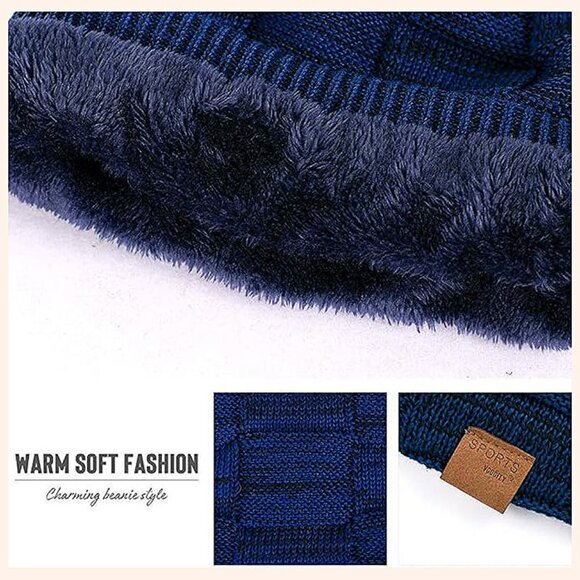 2 Packs Slouchy Beanie for Men Winter Hats for Guys Cool , Black / Blue - Picture 5 of 6